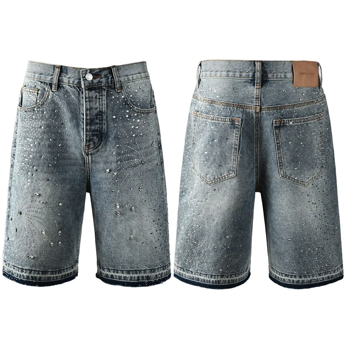 Foreign Trade Cross-Border European and American Trendy Brand Purple Purple Brand Denim Shorts Street Hip-Hop Ripped Distressed Denim Shorts