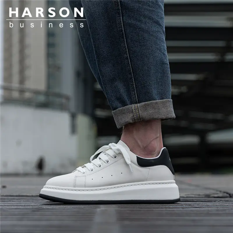 Hazen Men's Shoes Summer White Shoes 2025 New arrival Mcqueen Breathable Thick Sole Height Increasing Casual Genuine Leather Sports Sneakers