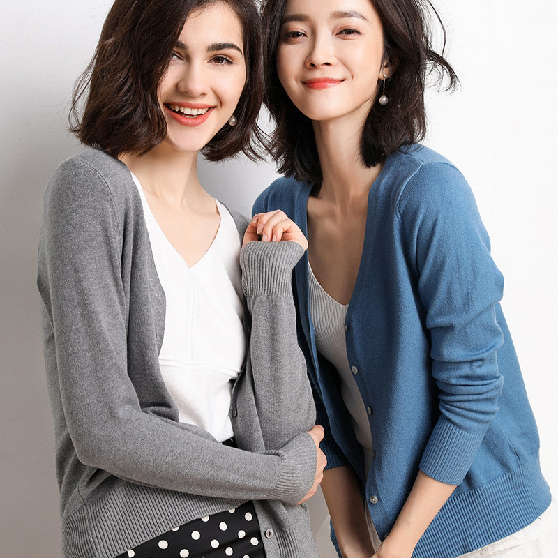 Spring New Women's Long Sleeve Knitted Cardigan Solid Color Casual Short Korean Style Outer Shawl Sweater Large Size Thin Coat