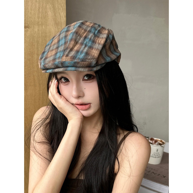 Japanese style forward hat female summer big head circumference face-looking small beret casual retro all-match newsboy hat student hat