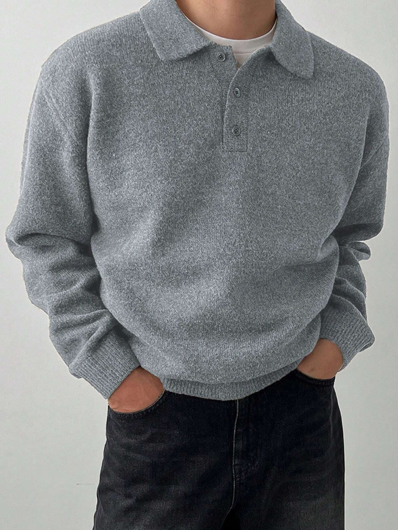 Polo Collar Sweater for Men, Autumn and Winter, Casual Pullover, Inner Layer, Turn-Down Collar, Knitted Top, Thick Coat QC-foto från 1688 på Qualit.ly
