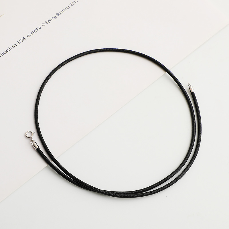 S925 Sterling Silver Button Leather Rope Wax Rope Necklace Pendant Black Rope Crystal Jade Silver Jewelry Lanyard Unisex