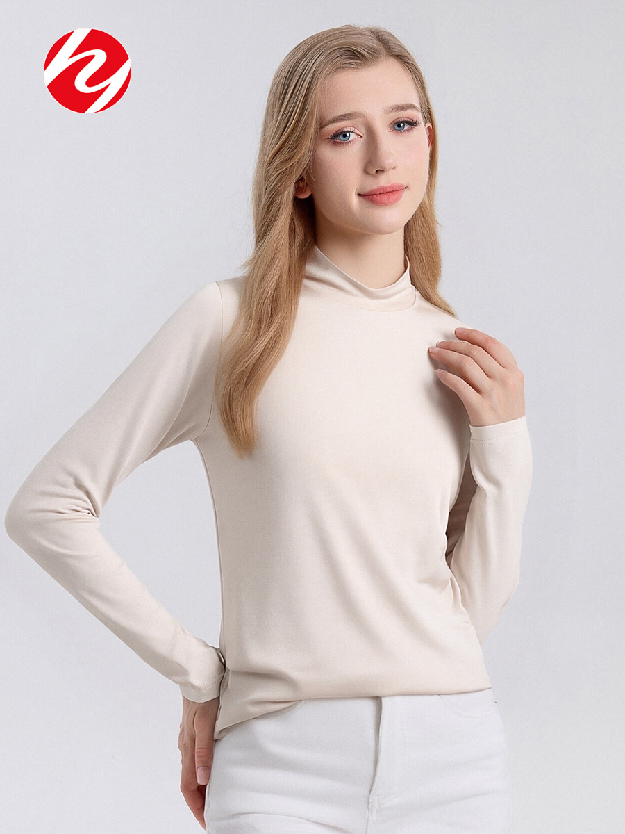 Huaye's New Spring Collection: Women's Silk Turtleneck Base Shirt, Slim-Fit, Skin-Friendly Long-Sleeve Knit Top