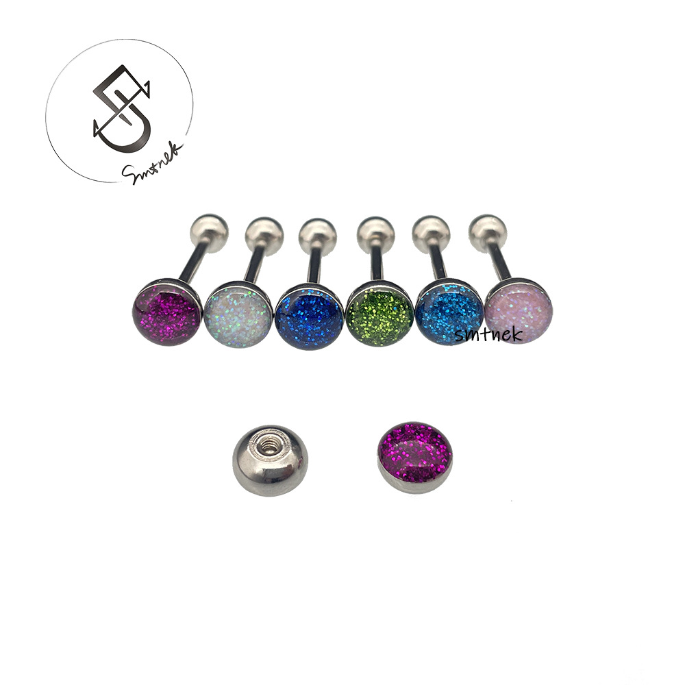 SMTNEK New 7mm titanium steel glitter Starry Sky tongue nail stainless steel nail piercing jewelry