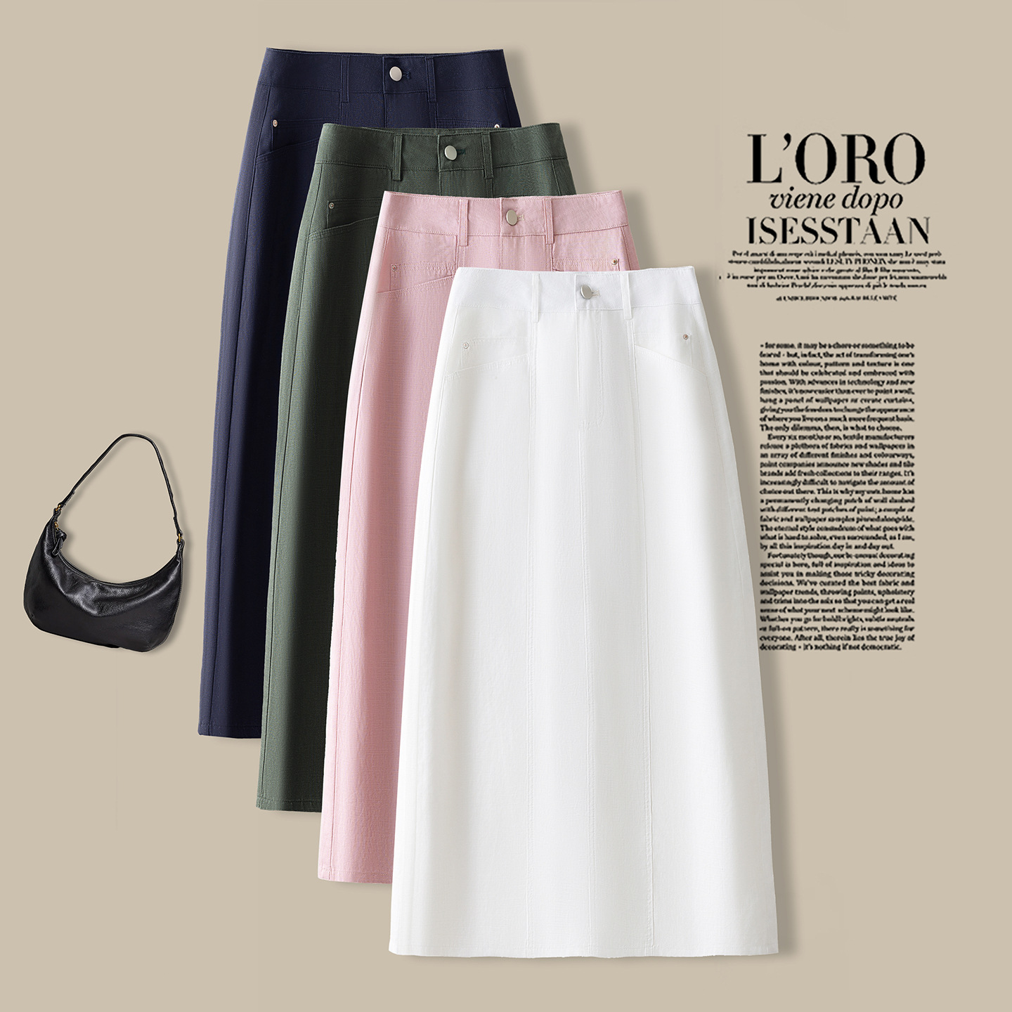 Tencel Linen High-Waisted A-Line Skirt for Women 2026 Summer New Thin Mid-Length Straight Simple Hip-Hugging Skirt
