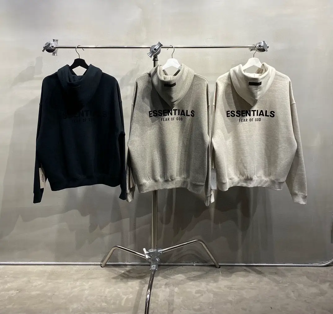 High Weight Fog Multi-Line Essentials Eighth Season High Street Flocking letter Print Fleece-lined Hoodie Sweatshirt