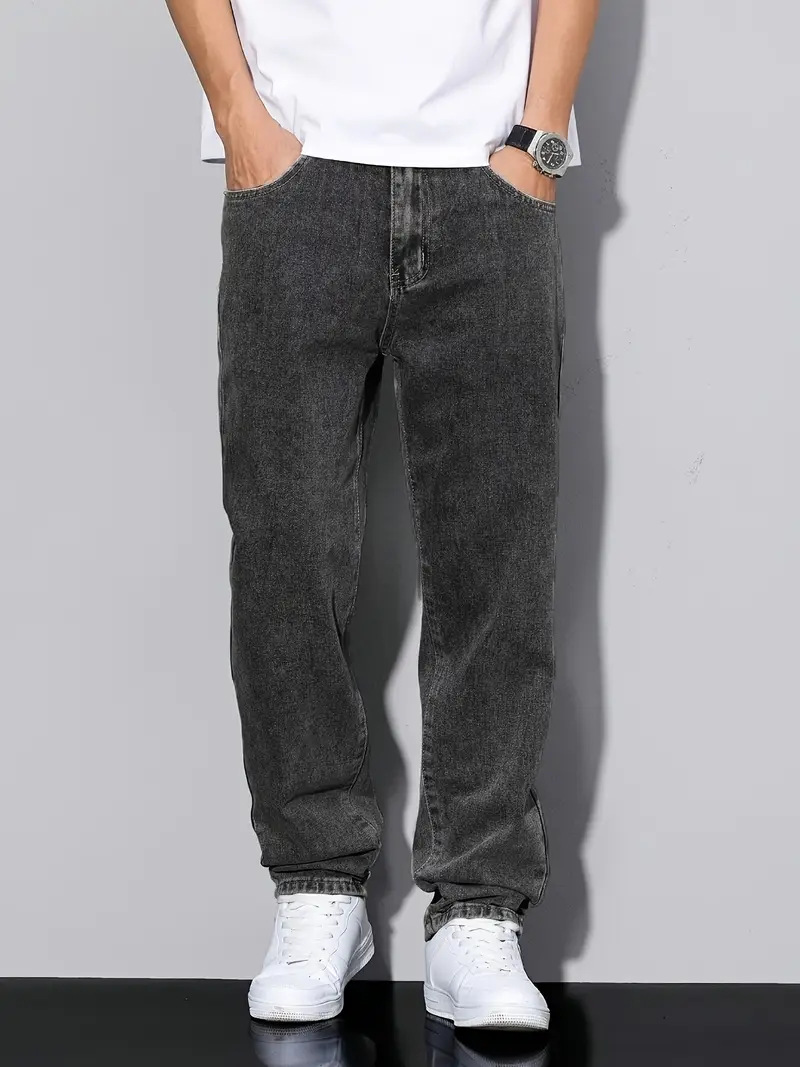 Cross-Border Popular Men's Jeans for Export 2025 American Style Loose Straight Wide-Leg Men's Jeans