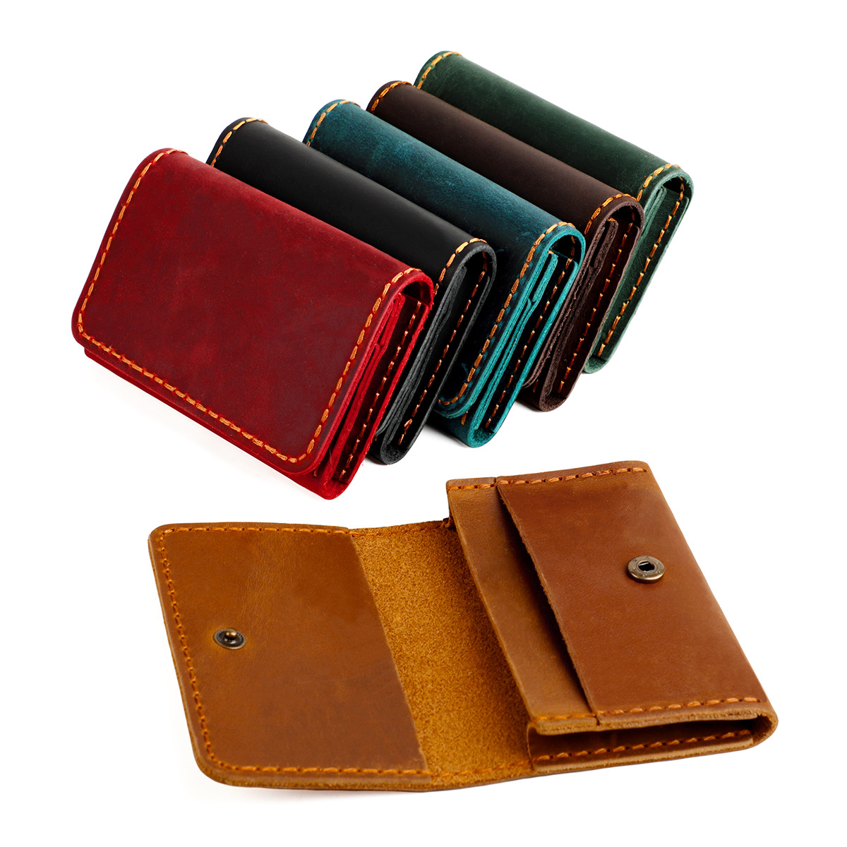 Color Crazy Horse Leather Card Holder Women's Wallet Credit Card Bank Card Holder Genuine Leather Coin Purse Vintage Card Holder