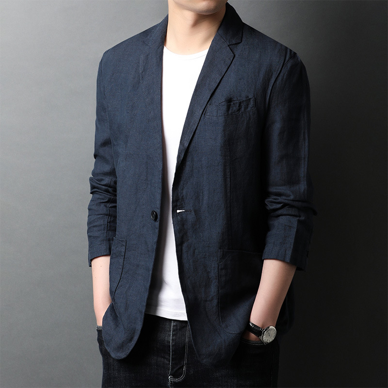 Spring and Autumn New 100% Linen Suit Jacket Men's in stock Solid Color Casual Suit Collar Young and Middle-aged Fashionable Suit