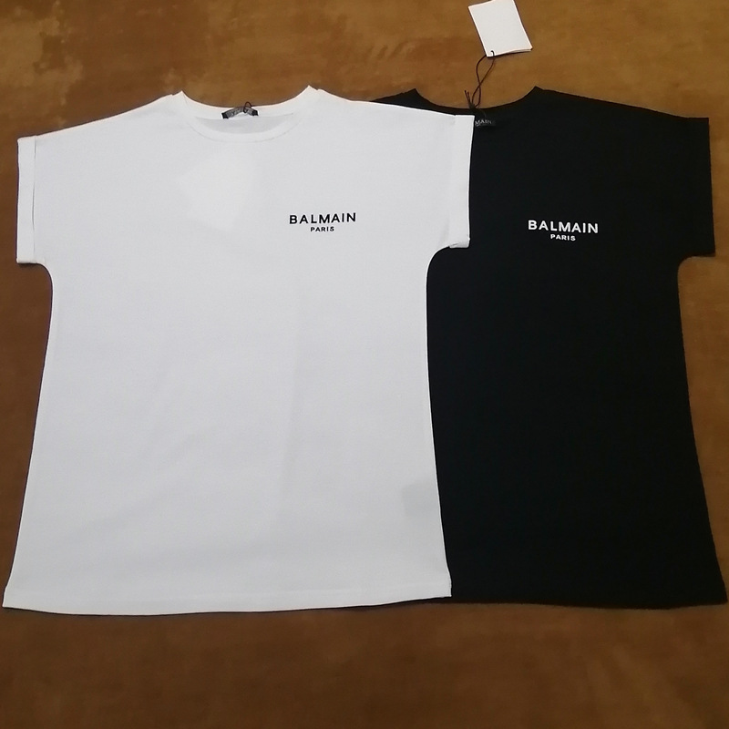 Balmain Women's Bag Sleeve T-shirt Logo Flocking Small Letter Slimming Round Neck One-piece Sleeve BALMAIN Short Sleeve