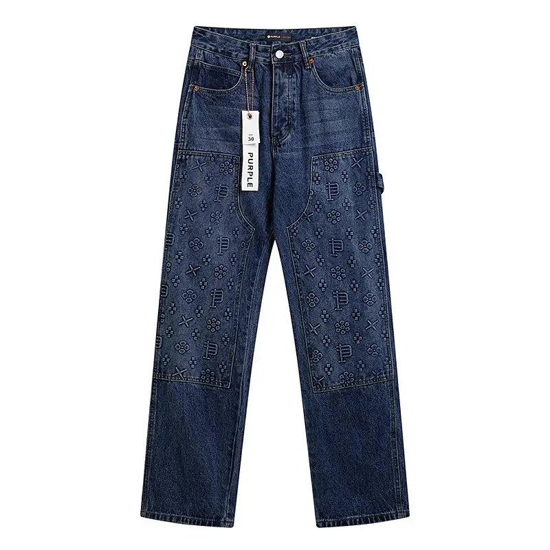 Purple Brand Trendy High Street Retro Casual Niche Splatter Ripped Slim Men's Washed Denim Pants