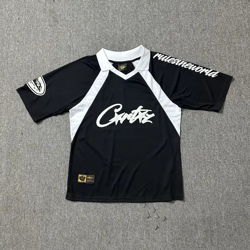 Cross Country Corteiz Patchwork American Sports Jersey Short Sleeve Vintage Tide Alcatraz Loose Street Peplum T-Shirt