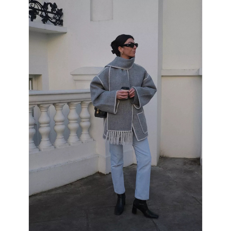 Longmei Tassel Scarf Wool Coat Short Style 2025 Autumn/Winter New Tot Style Commuting Loose Woolen Jacket for Women