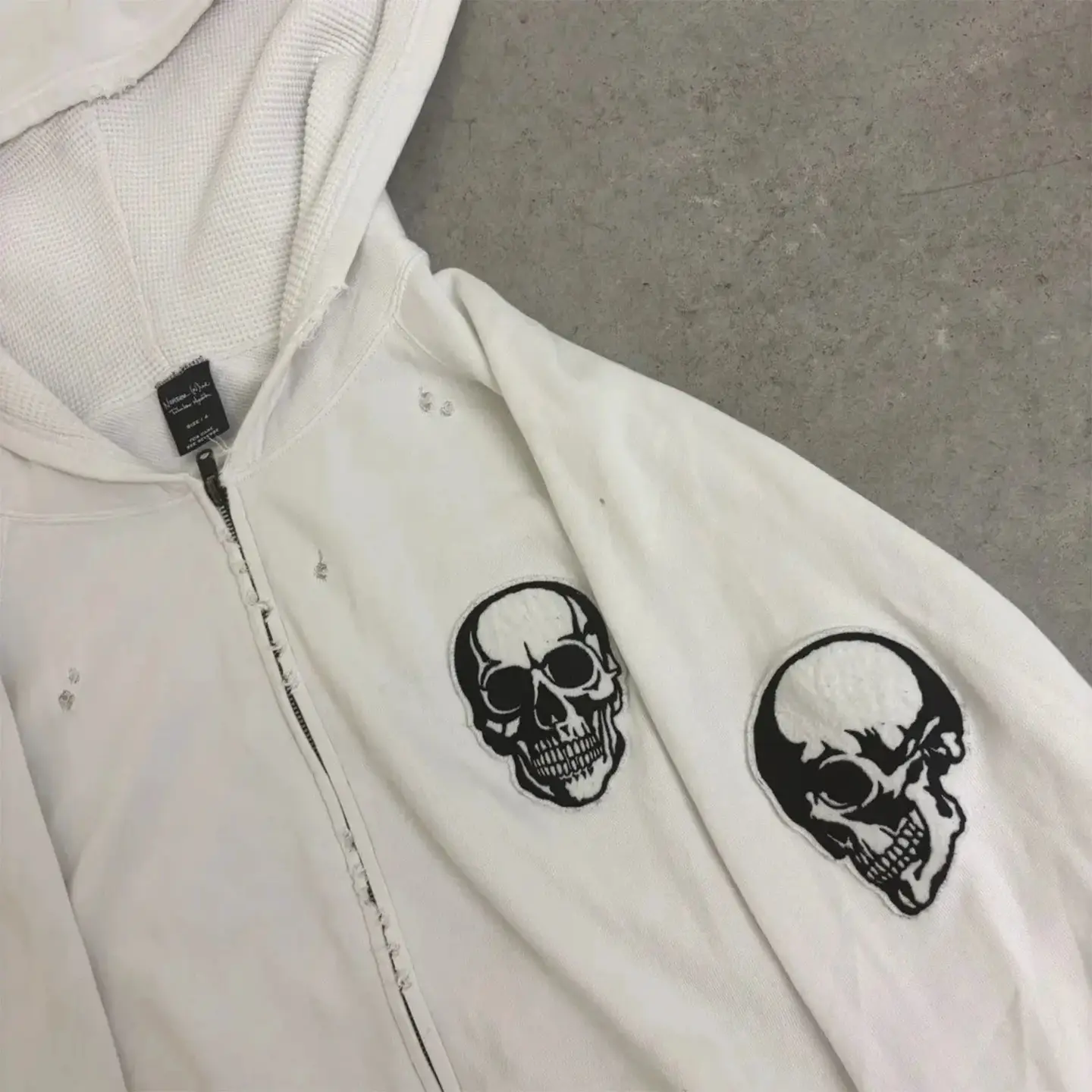 Independent Number(N)Ine Style 04Ss White Skull Felt Embroidered Hooded Jacket Zipper Sports Sweatshirt