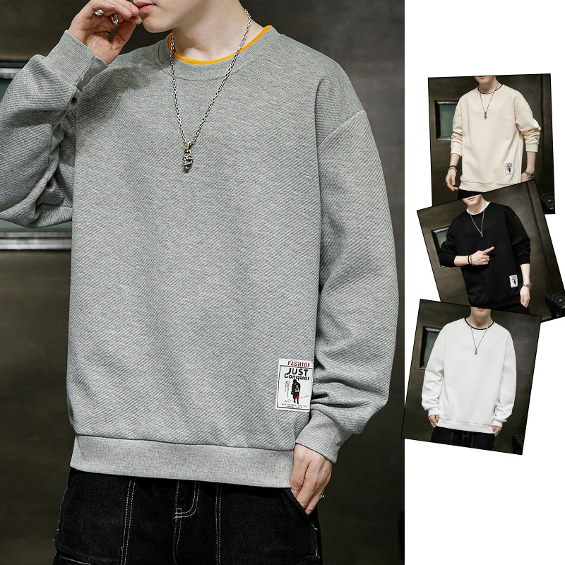 Fake Two-Piece Sweater Men's Spring and Autumn Thin Solid Color Japanese Large Size Loose Long-Sleeved T-Shirt ins Extra Large Size