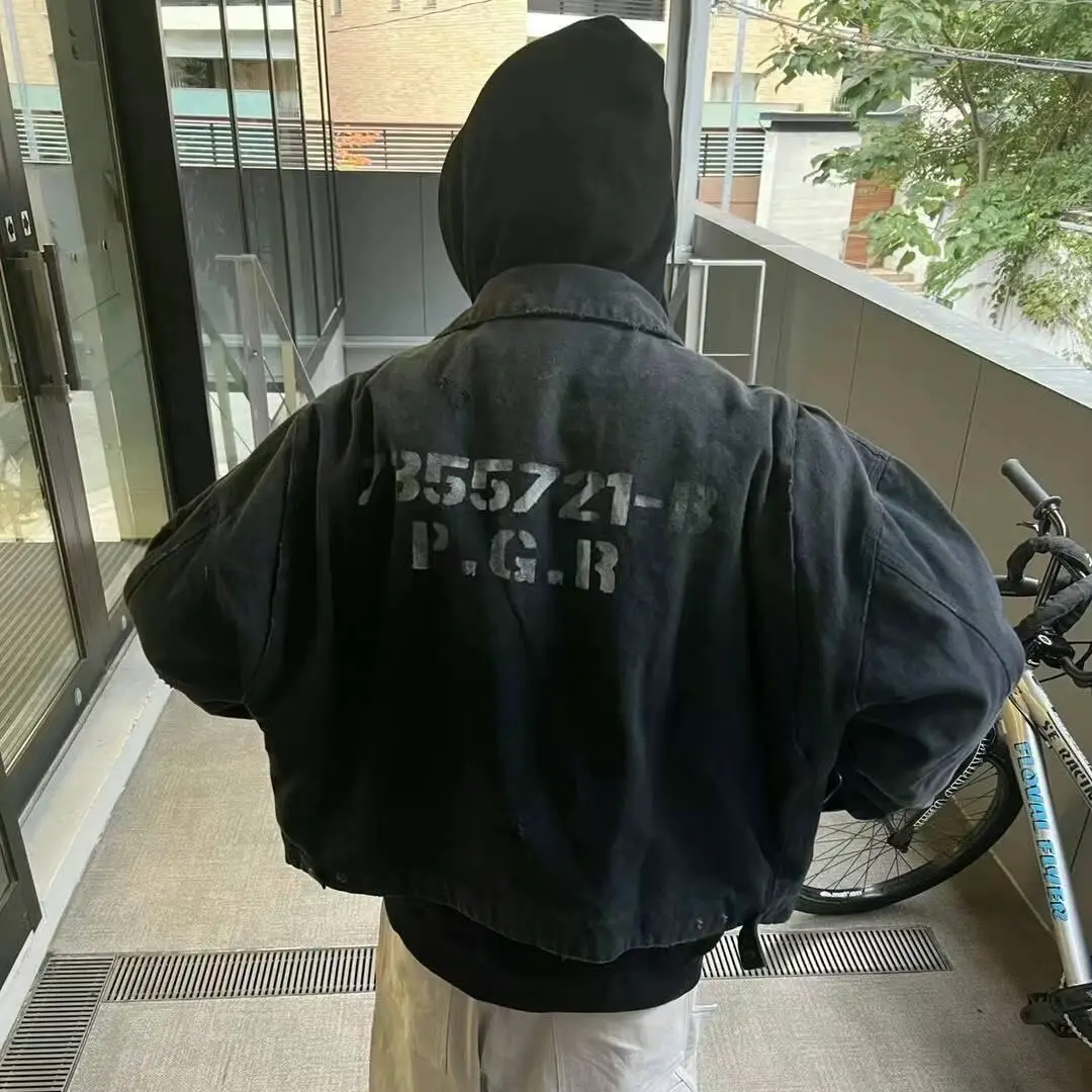 Grailz Fk American-Style Vintage Washed Distressed Detroit Workwear Heavy Jacket, Same Style as Worn by Ouyang Nana