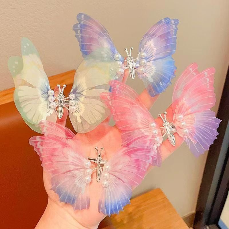 Moving Butterfly Hairpin for Kidsren and Students, Large Size, Sweet and Smart, Ancient Style Han Dynasty Pearl Spring Headdress for Street Stalls