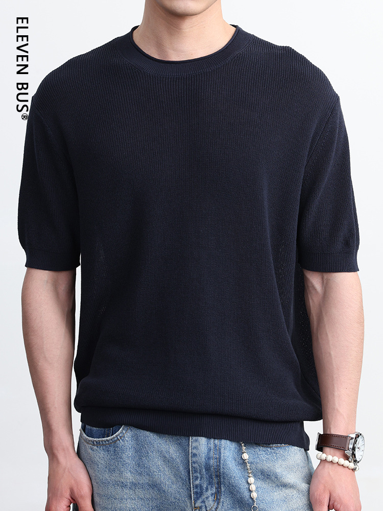 Spring and Summer New Vintage American-Style Knit Short-Sleeve Men's Trendy Old Money Style Men's Cool T-Shirt