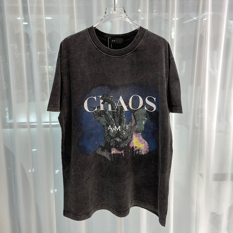 2023 Summer European and American Foreign Trade Cross-border Youth Popular Loose Shoulder Retro Washed Old Short-sleeved Men's T-shirt Top