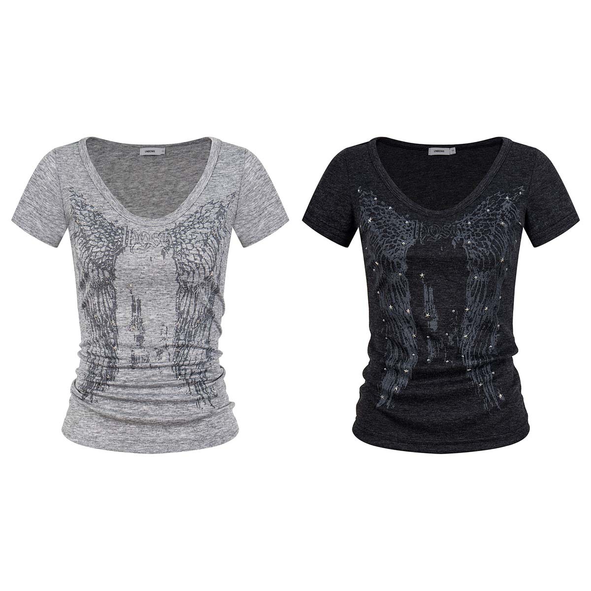 Unbdns Y2K Subculture Straight Shoulder Short-Sleeve Women's Summer Printed Slim-Fit Short V-Neck T-Shirt Vintage Light Subculture Top