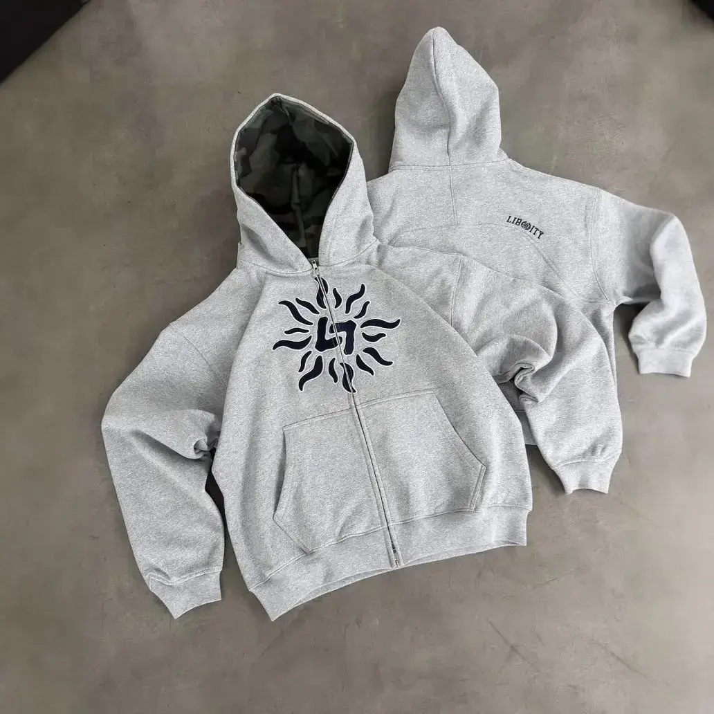 European and American Wholesale Personalized Printed Zipper Hooded Sweatshirt High Street Hip-Hop 2025 Retro Loose Casual Trendy Jacket