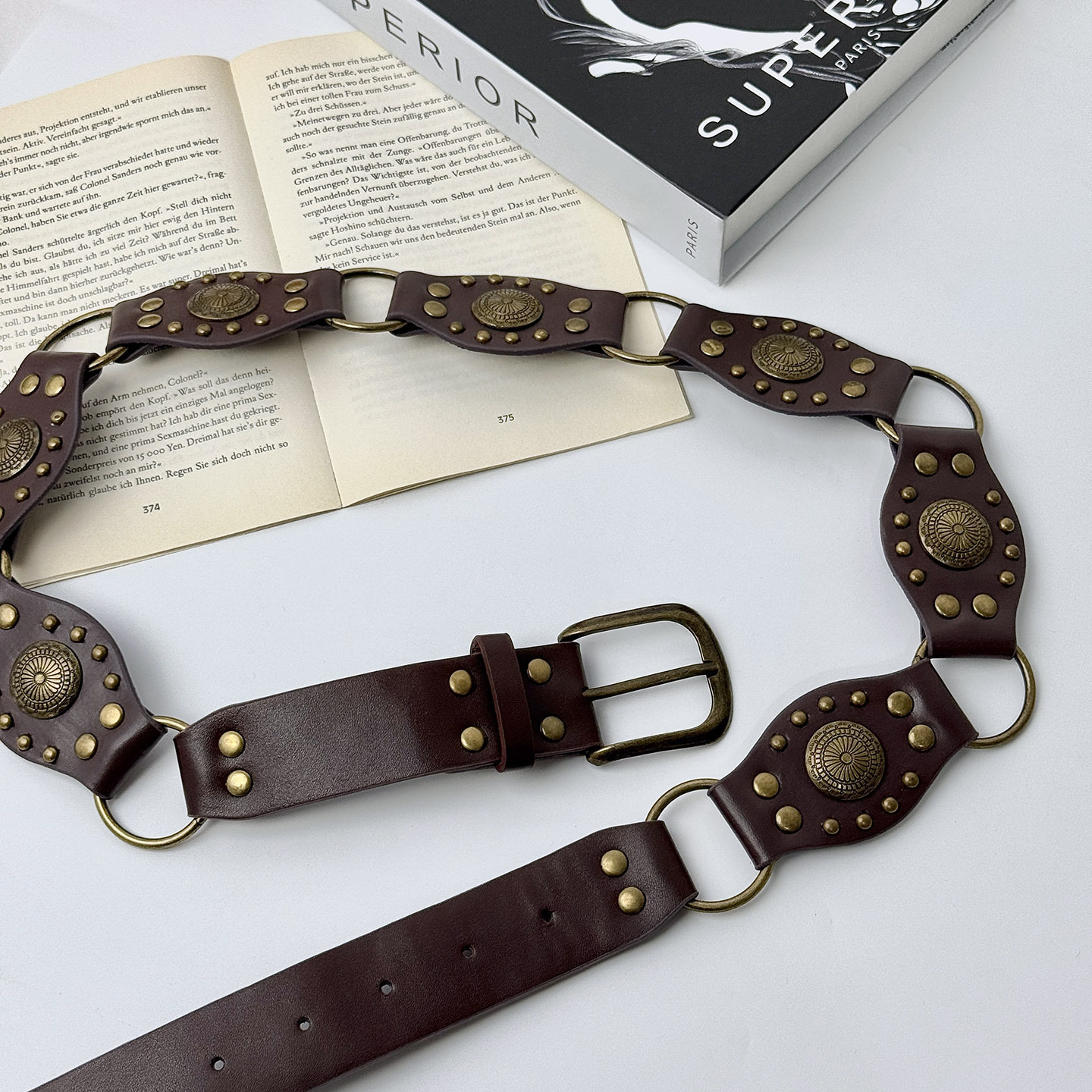 Maillard Belt Bohemian Retro American Rivet Stitching Brown Belt Waist Chain Accessories Skirt Ethnic Style