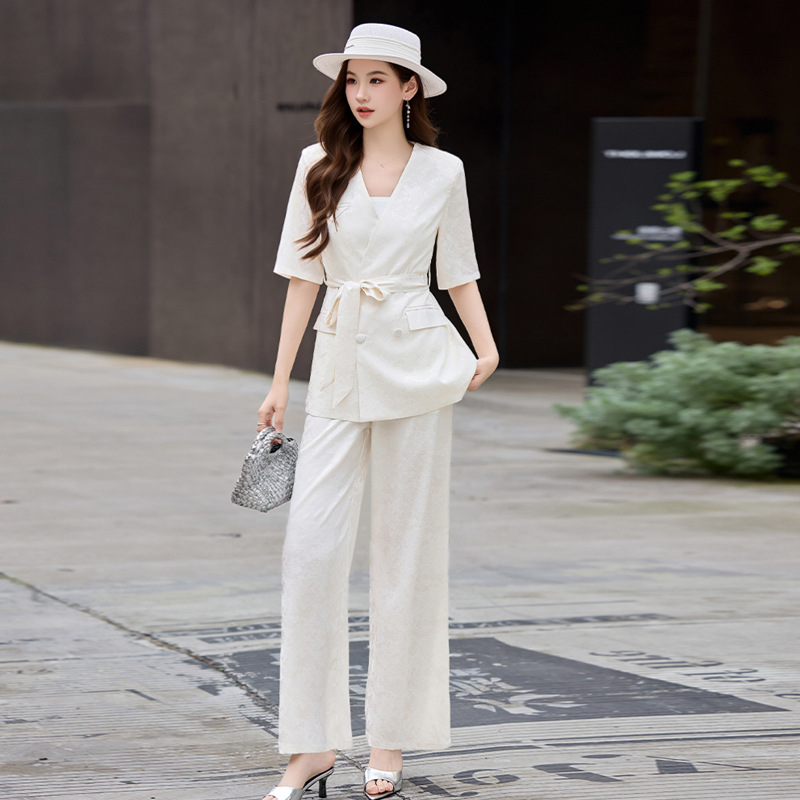 French-Style Salt-Style Light Mature and Elegant Suit Jacket 2026 Summer New Commuter Wide-Leg Pants Set for Women