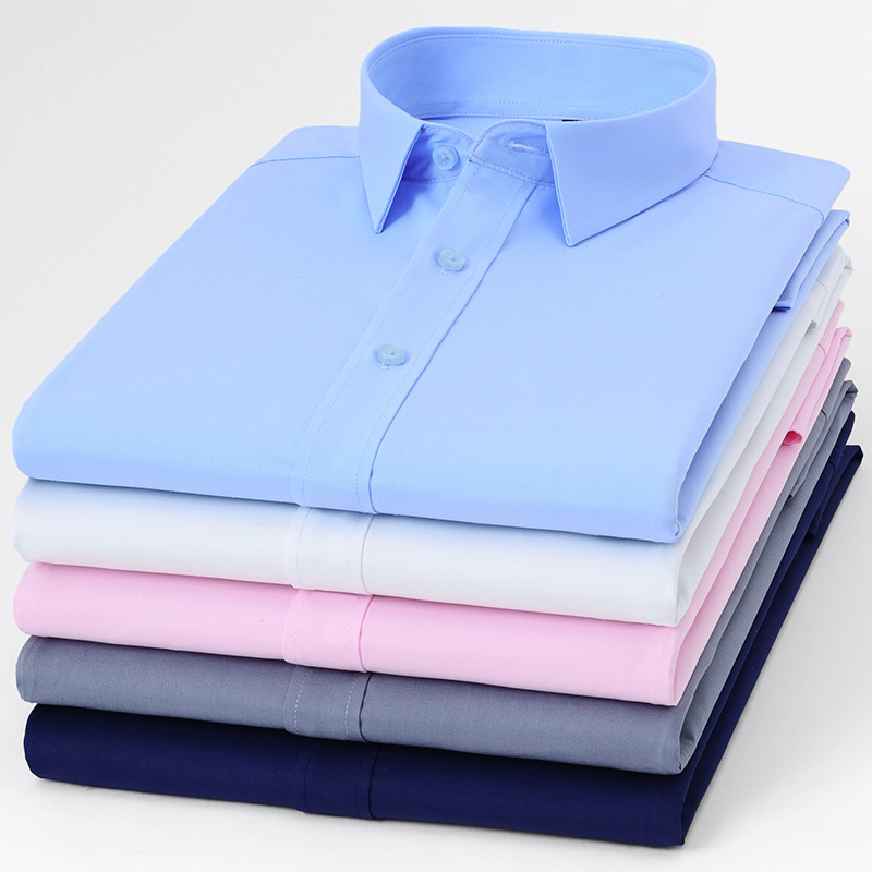 New Men's Bamboo Fiber Long Sleeve Shirt Spring and Autumn Fashion Solid Color Shirt Business Casual Top Work Base Shirt