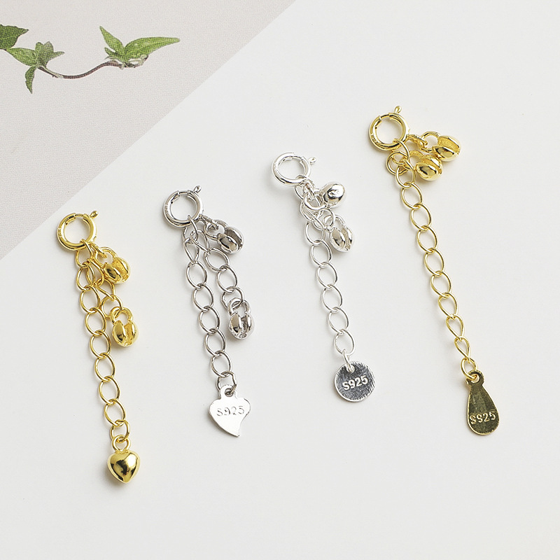 S925 Sterling Silver Heart Water Drop Extended Chain Wrapped Wire Buckle Tail Chain Necklace Extension Chain DIY Beaded Bracelet Accessories