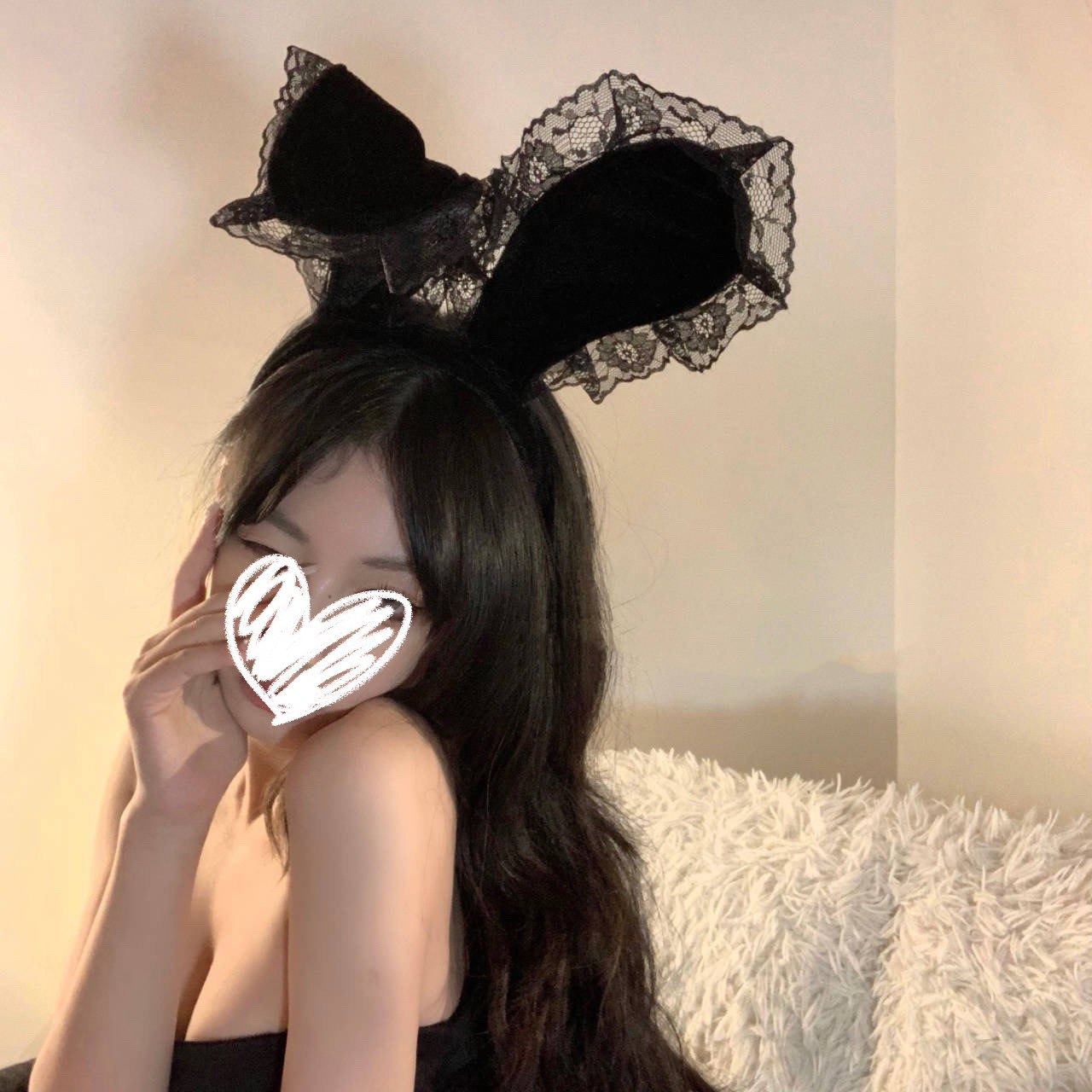 Halloween Rabbit Ears Headwear Hair Band Bunny Accessories Sexy Black Lace Mask Eye Mask Lace Gloves Pie