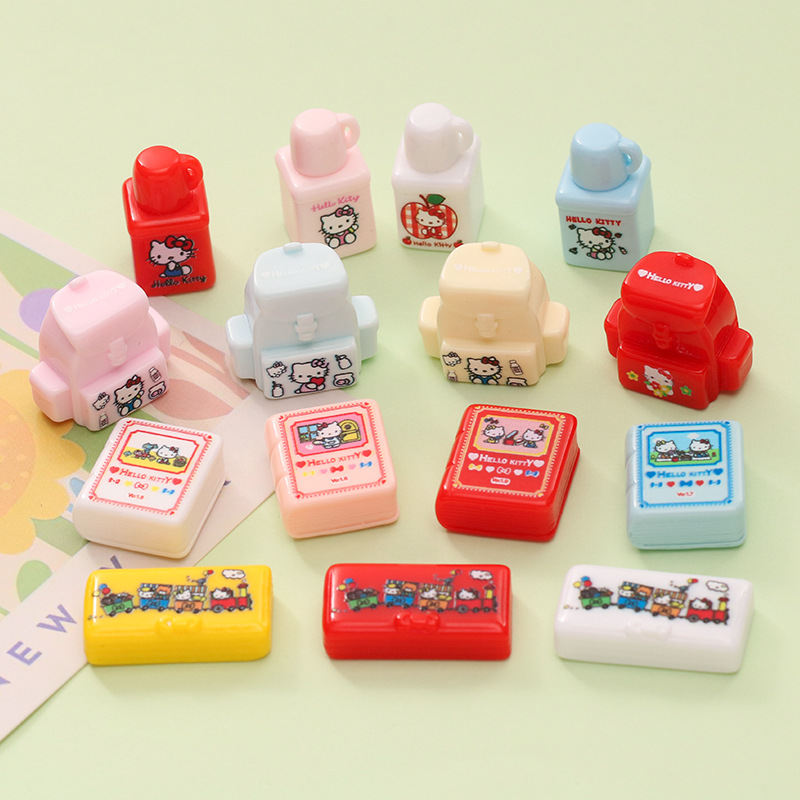 Cartoon Stationery Box, School Bag, Book, Water Bottle, DIY Cream Glue Keychain, Doll Bag, Resin Doll House Toy Ornaments