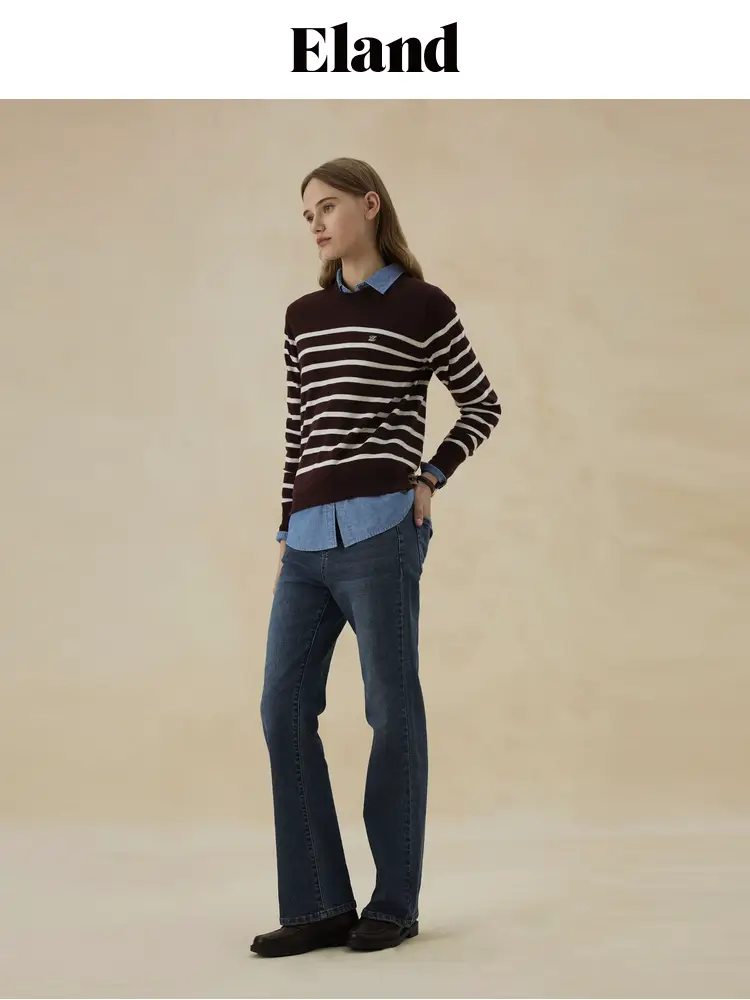 [100% Sheep Wool] Eland Sweater Women's Classic Plaid Long sleeves Winter Styles