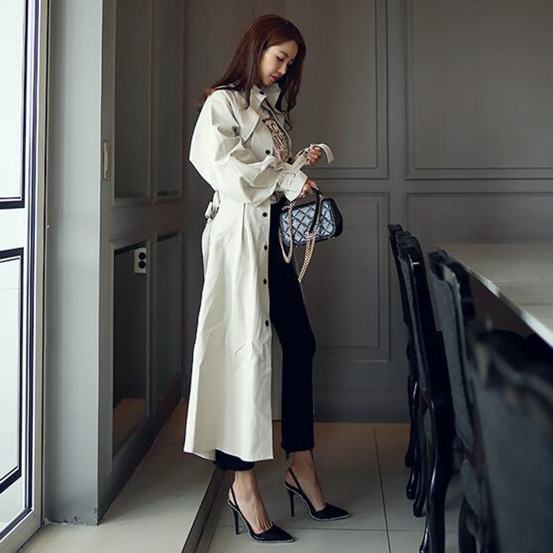 Cross-Border Women's Clothing 2025 Autumn and Winter New Korean Style Elegant Stand-Up Collar Single-Breasted Long Lace-Up Trench Coat Dress for Women
