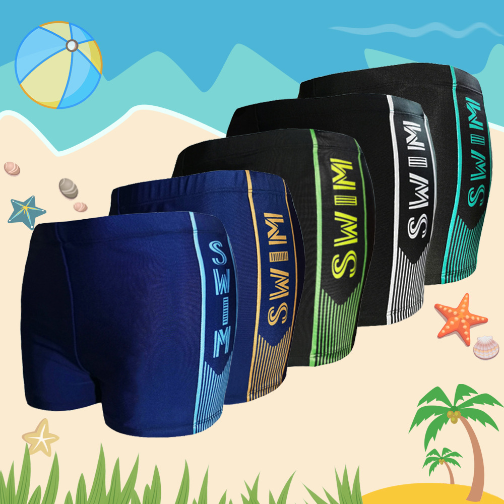 Boys' Swimming Trunks 2024 New Youth Boxer Briefs Kidsren 5-12 Years Old Middle and Large Kidsren Student Swimming Shorts Wholesale