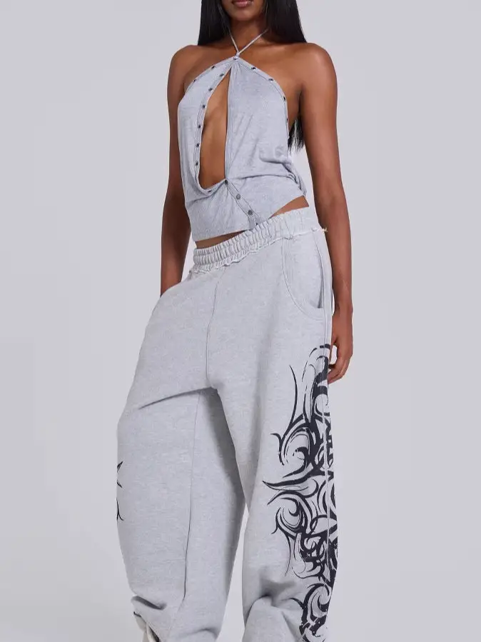 European and American Cross-Border Retro American Street Style Jaded Londen Trendy Printed Loose Wide-Leg Straight Casual Sweatpants