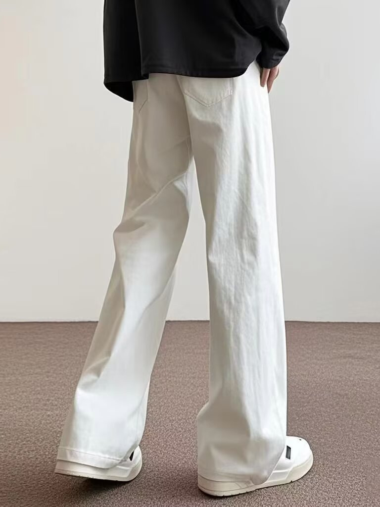 Pure White Jeans Men's Maillard Retro Trendy Brand Cleanfit Draped Straight Floor-Length Slightly Flared Casual Pants