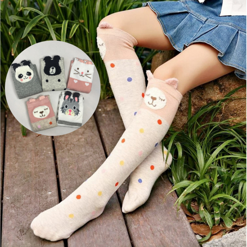 Autumn new cotton cartoon straight plate children's tube socks three-dimensional ears girls cartoon animal head baby socks