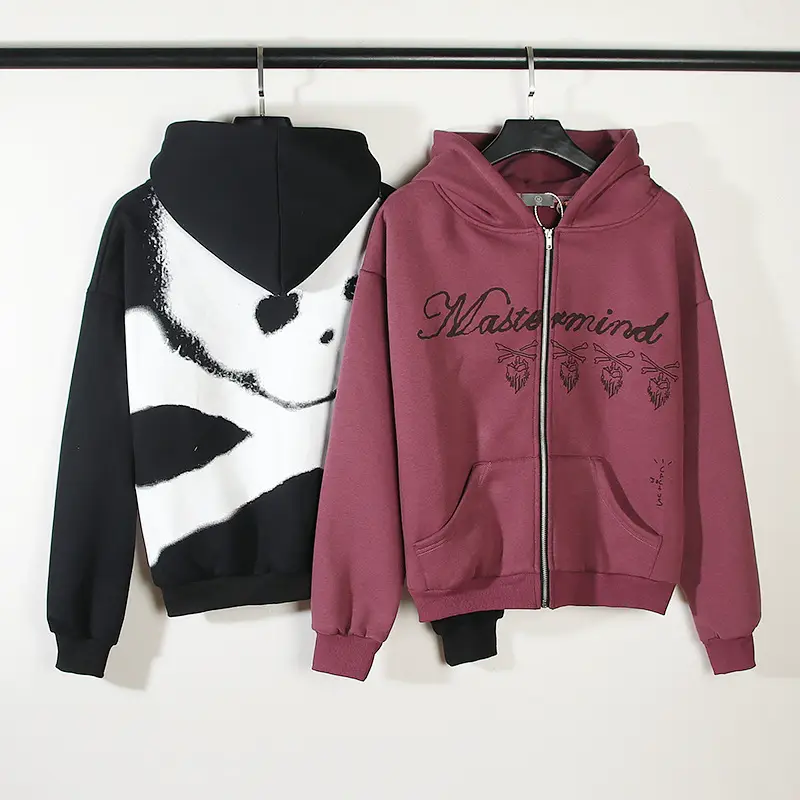 Europe and the United States high street new wave of fall and winter models of large skull print hooded zipper cardigan jacket sweater casual couple suit