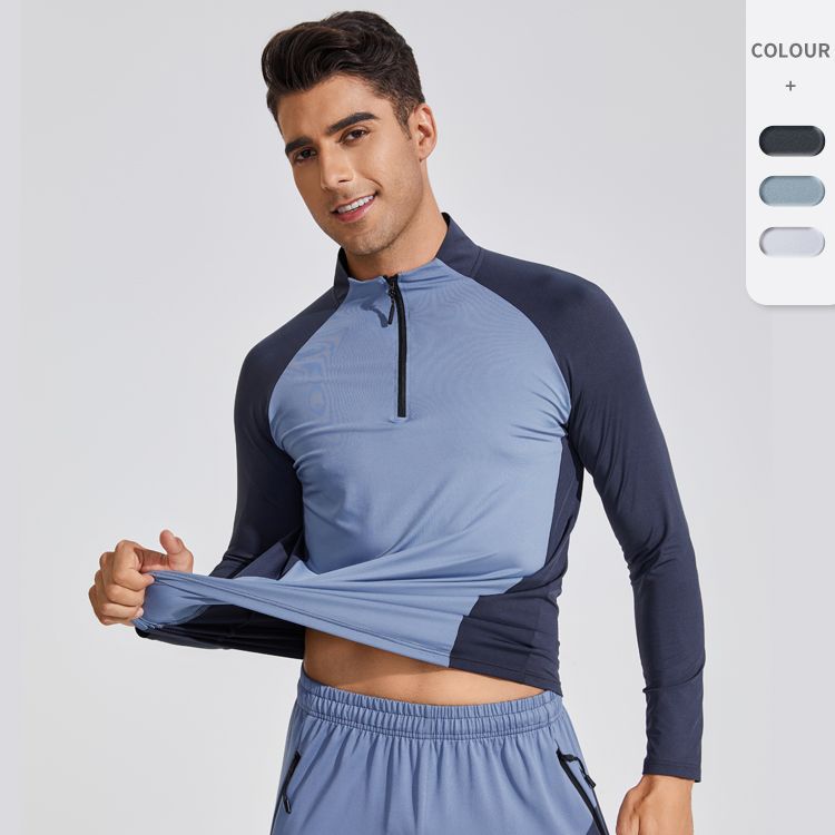 Spot Autumn and Winter Fitness Long Sleeve Quick-drying Clothes Men's Basketball Running Outdoor Sports Half Zipper Tight Training Clothes