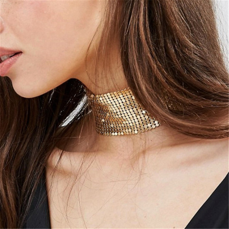 European and American Cross-Border Jewelry Metal Sequin Party Exaggerated Necklace Necklace Music Party Punk Hip-Hop Metal Collar
