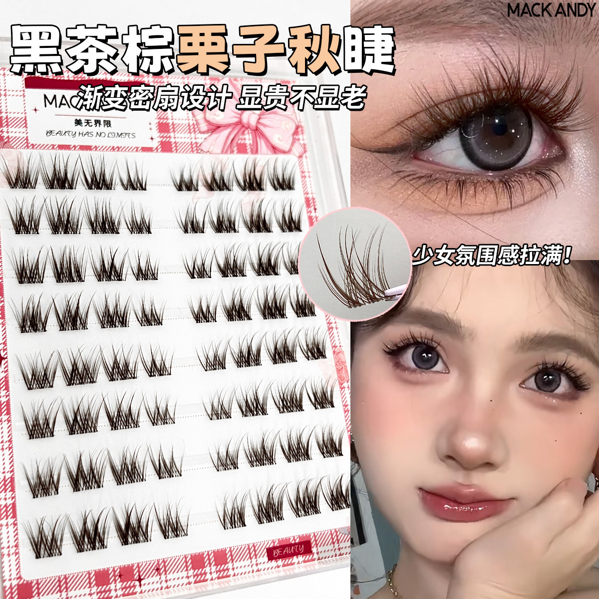 Autumn Eye Makeup C-Position Black Chestnut Autumn Glue-Free False Eyelashes Light Girl Group Series Single Cluster Segmented Artificial Eyelashes