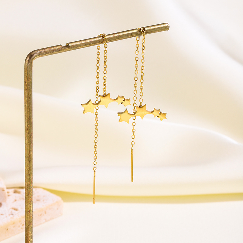 Japanese and Korean Fashion Star Titanium Steel Ear Line Women's Tassel Elegant Cute Fresh Ear Accessories Personalized Design Sense Earrings