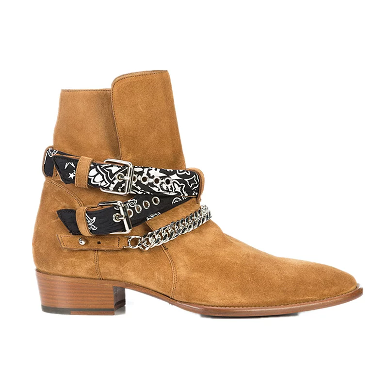Chelsea boots men's short boots leather pointed CHELSEA BOOT men's boots European and American metal chain Martin boots
