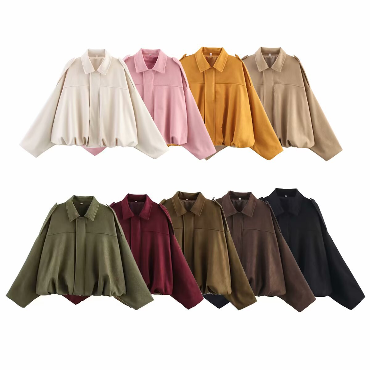 2025 spring new European and American style suede texture lapel bomber jacket