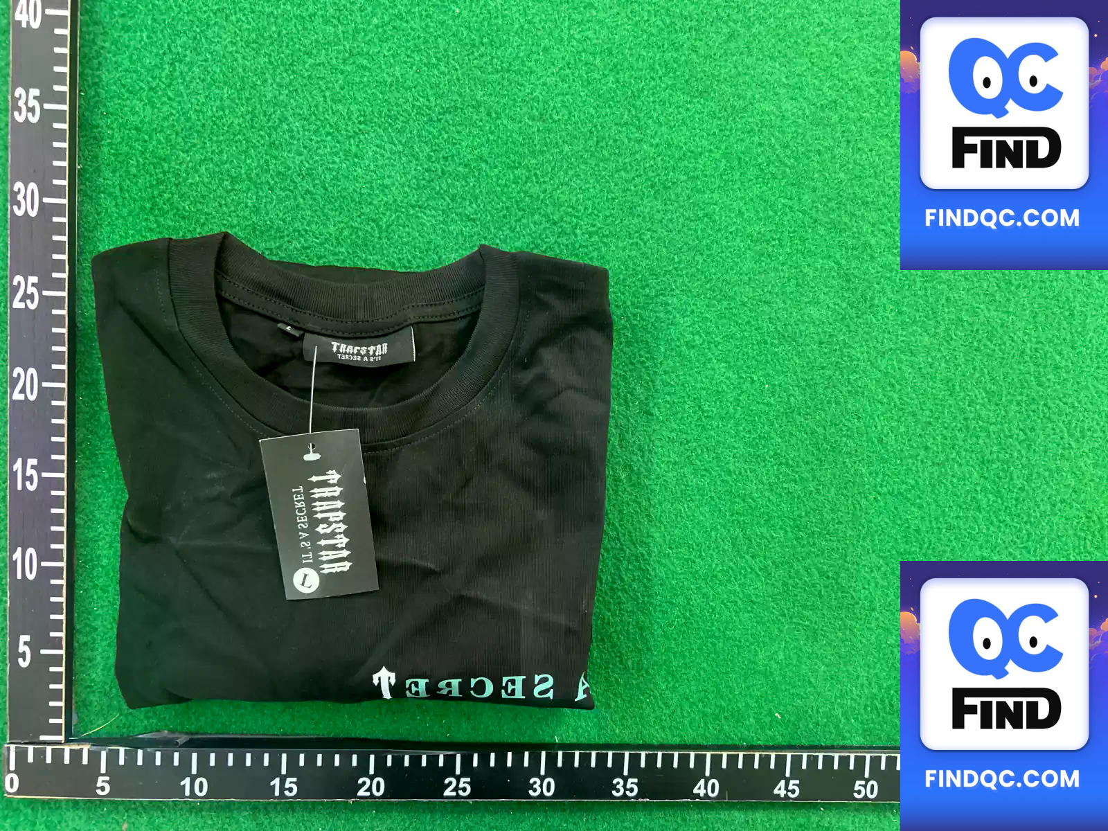 Tr Short-Sleeved Black with Big Green Slanted t on the Back and White t on the Chest QC