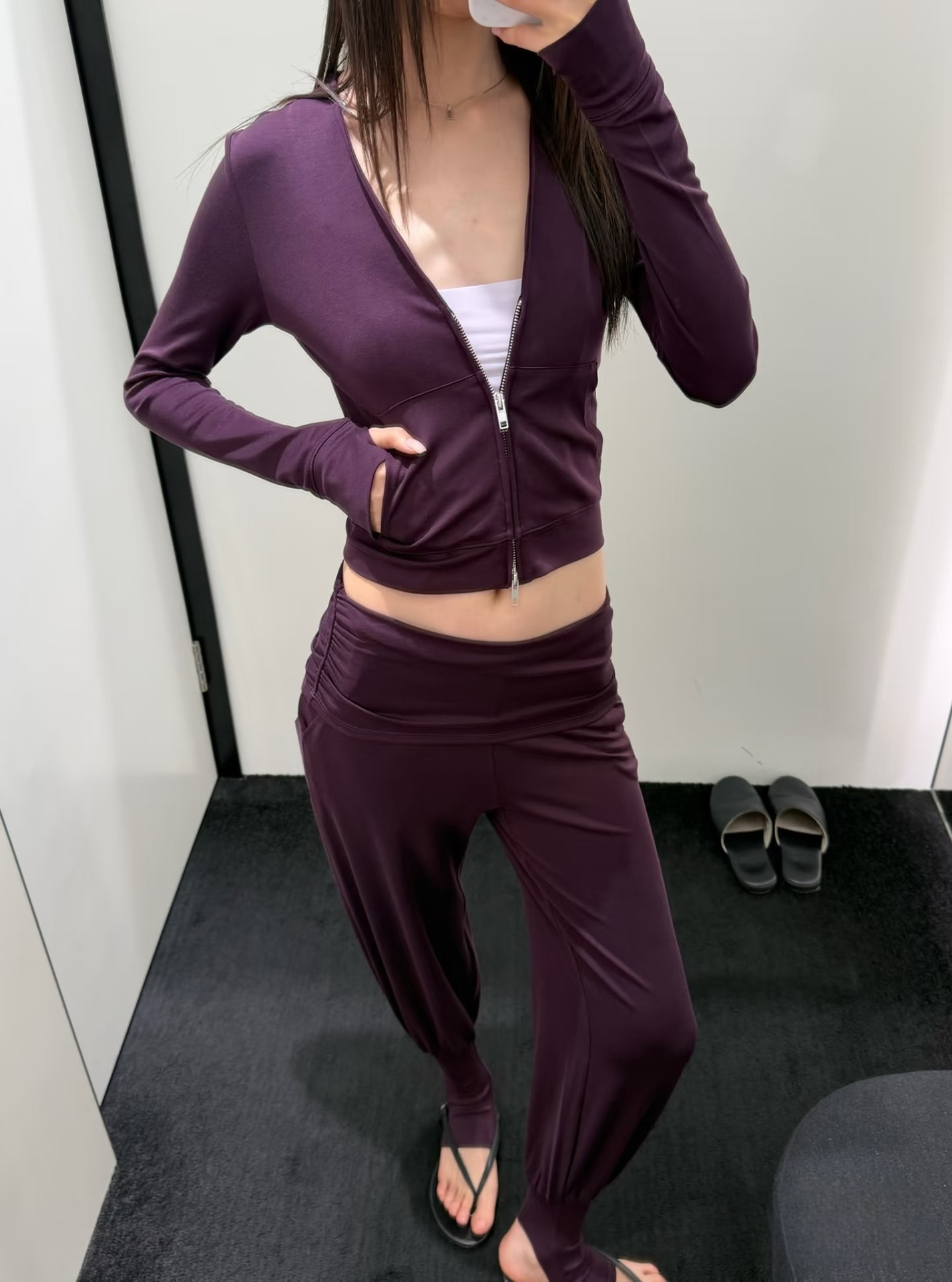 New Yoga Fitness Wear Versatile Home Wear Lyocell V-Neck Elastic Slim-Fit Zip-Up Long-Sleeve Jacket for Women 6312