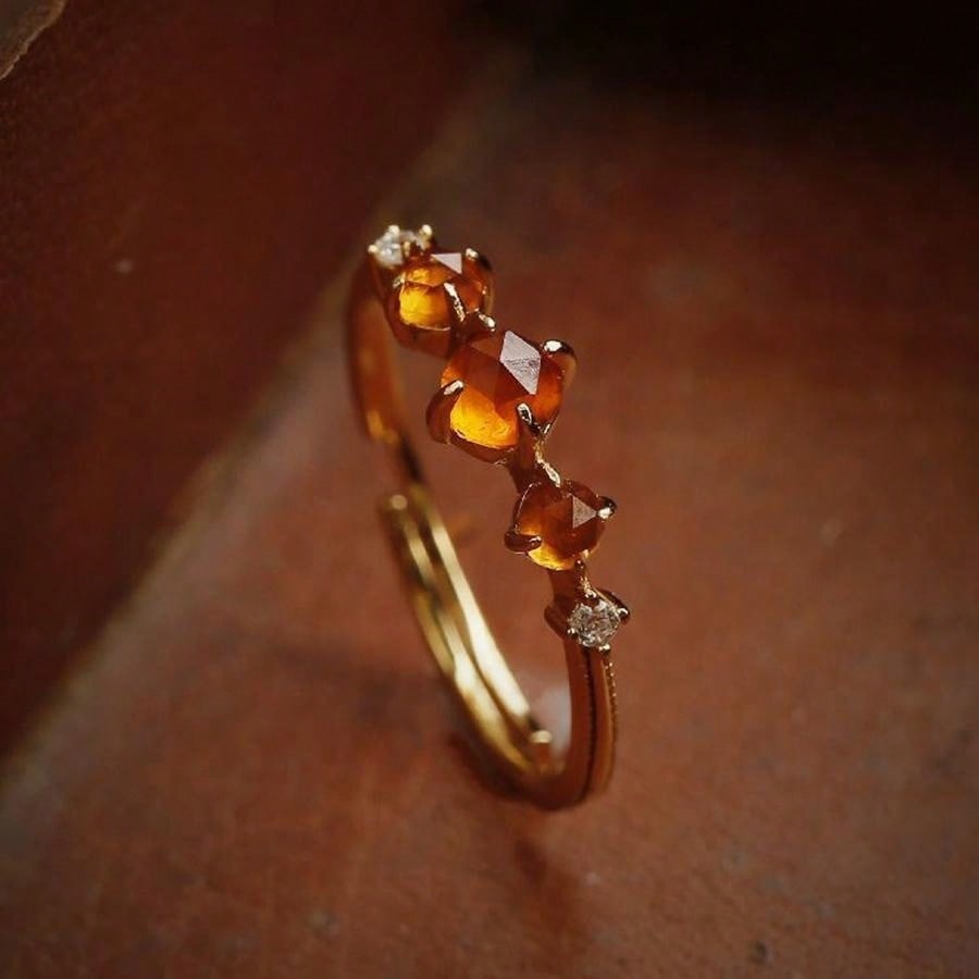 Luochen Yellow Zircon French Retro Ring Women's Accessible Luxury High-End Exquisite Versatile Niche Live Ring Hand Jewelry
