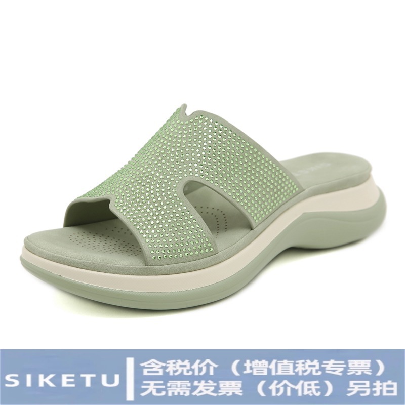 4003-3 New 2026 Spring/Summer Amazon Casual Rhinestone Sandals Women's Non-Slip Beach Wedge Slippers