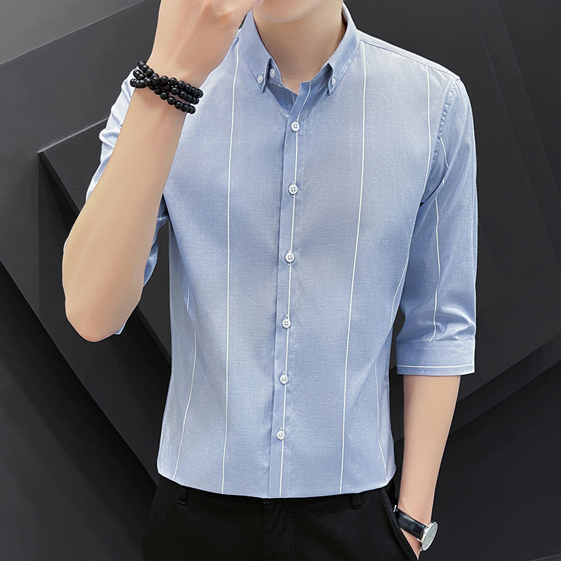 Spring Men's Shirt Wholesale Simple Lapel Striped Men's Shirt Urban Casual Seven-point Sleeve Men's Shirt Trendy