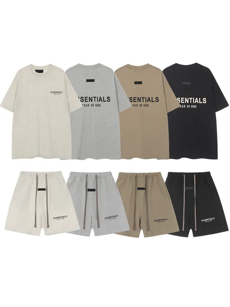 Fog Multi-Thread Essentials Stereo Silicone Letters Flocked Short-Sleeved High Street Casual Sports Shorts for Men and Women